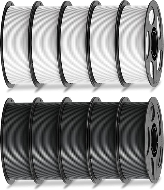 ANYCUBIC PLA Filament 1.75mm, 3D Printer Filament, Intelligent Identification, Dimensional Accuracy +/- 0.02mm, 10 Pack 1KG Reusable Spool, White*5+Texture Grey*5
