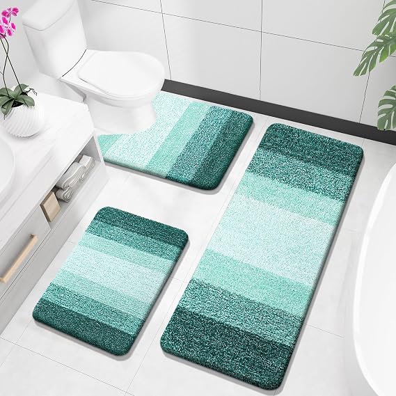 OLANLY Microfiber Bathroom Rugs Sets 3 Piece, 47"x20"+24"x16"+24"x20"