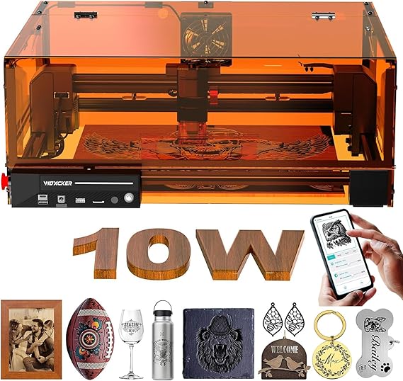 Laser Cutter and Engraver Machine, L2 MAX 10W Enclosed Desktop Engraving Machine 300x300mm Bed Size 0.01mm High Precision for Wood, Coated-metal, Acrylic, Leather, Glass (Class 1 Output: 10000mW)
