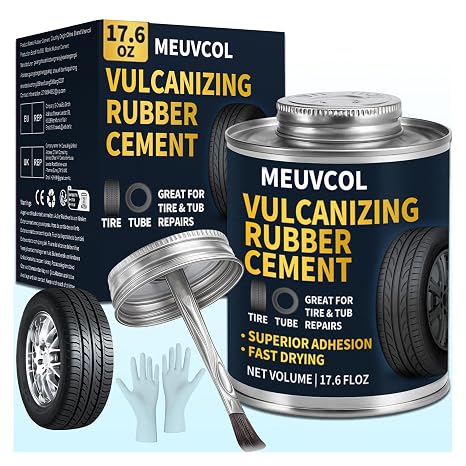 Vulcanizing Cement 17.6 Oz Rubber Cement All Purpose for Tire Patch, Plug & Tube | Professional Tire Repair Glue with Brush for Motorcycle, Bike, Car | Clear, Fast Drying Tire Patch Glue Heavy Duty