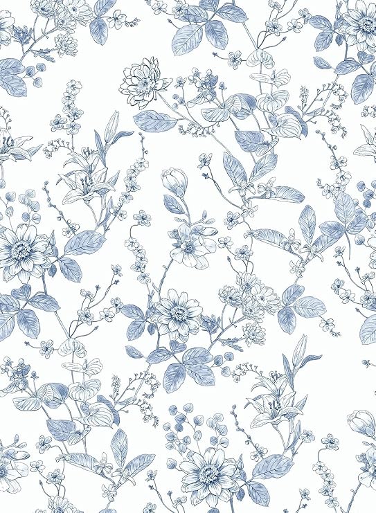 Light Blue Botanical Floral Shelf Liner Contact Paper Peel and Stick Botanical Floral Wallpaper for Walls Bahtroom Bedroom Kitchen Cabinets Dresser Drawer Furniture Arts Carfts Decal 17.7X393 Inches