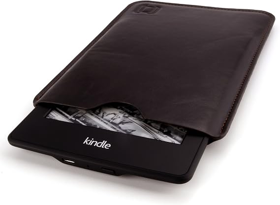 Dockem Executive Sleeve for Kindle Paperwhite (2012-2018 models), Kindle 6", Kindle Voyage; Slim, Simple, Professional Case: Microfiber Felt Lined Basic Synthetic Leather Protective Cover [Dark Brown]