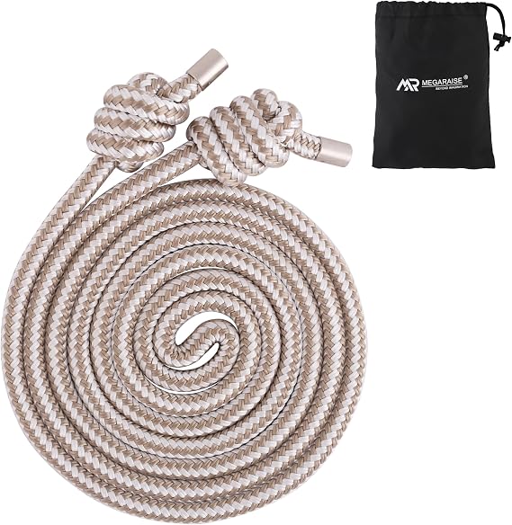 Flow Rope Weighted Fitness Jump Rope for Women Men Workout, Adjustable 1lb Heavy Rope for Adult Exercise, Mobility & Coordination Training Home Gym & Outdoors (Gold White Braid, 12MM)