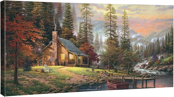 Thomas Kinkade A Peaceful Retreat 16" x 31" Gallery Wrapped Canvas Art | Frameless Room Wall Art | Certificate of Authenticity Included