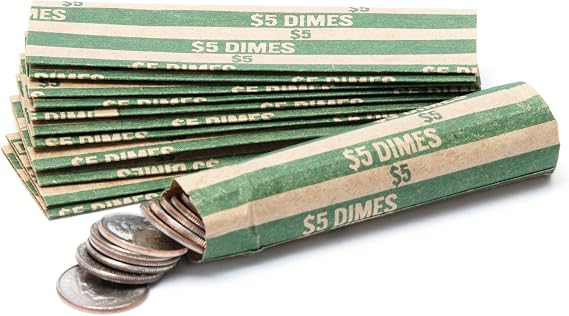 Dime Coin Wrappers, 100 Flat Striped Coin Wrappers
