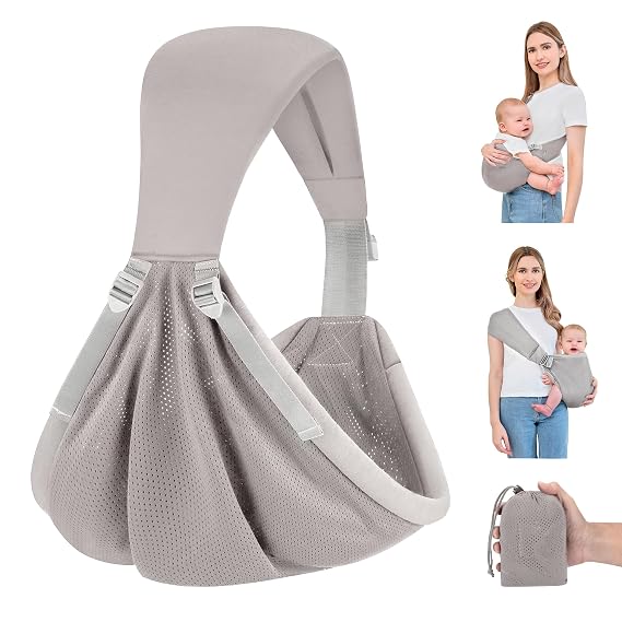 Baby Sling Carrier Toddler Sling Carrier Newborn to Toddler 6-40 lbs | Upgraded Adjustable One-Shoulder Lightweight, Portable Carrier with Breathable Fabric & Ergonomic, One Size Fits All(Grey)