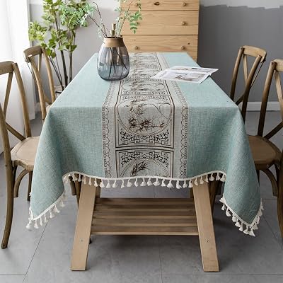 Pahajim Linen Tablecloth Rustic Rectangle Table Cloth Cotton Striped Tassels Tablecloths for Kitchen Dining Table Cover Square,55x55, 4 Seats