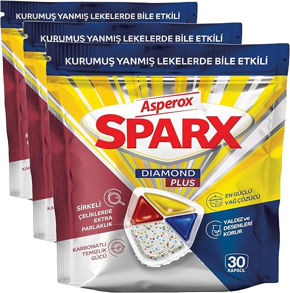 Asperox Sparx Diamond Plus 30'lu Bulaşık Makinesi Deterjanı (3 paketi)