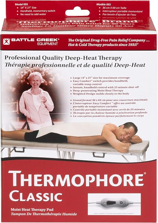 Thermophore Classic Moist Heating Pad Size Large 14" x 27" High Heat pad for Back Pain, muschle Aches, and Recovery- Model 055