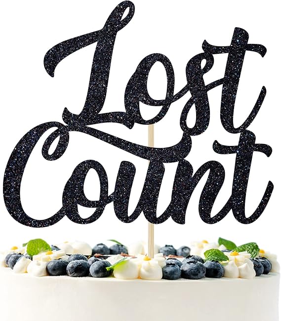 Black Glitter Lost Count Cake Topper, Holy Shit You're Old/Funeral for My Youth/Old as Dirt, Funny 30th/40th/50th/60th Birthday Party Decorations