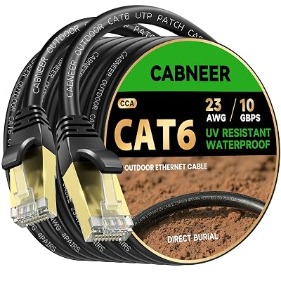 Cat 6 Ethernet Cable 100 ft, Outdoor & Indoor 23AWG 10Gbps High Speed, Weatherproof Direct Burial LLDPE UV Jacket, RJ45 CCA LAN Cable with 20 Ties, Support for Cat5eCat5Cat6 Networks