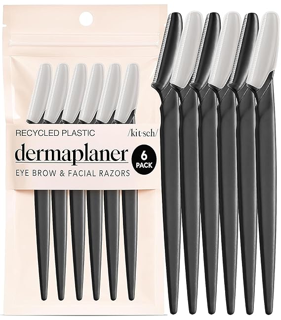 Kitsch Dermaplane Razor for Women Face Black, 6 pcs