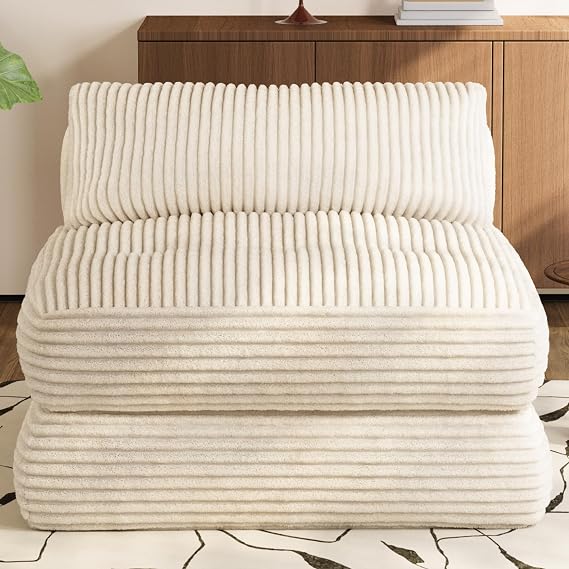 White Sofa Bed Chair, Sleeper Sofa for Bedroom, Folding Bed Chair