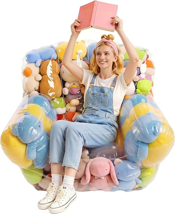 Clear Stuffed Animal Storage Bean Bag Chair Organizer for Kids