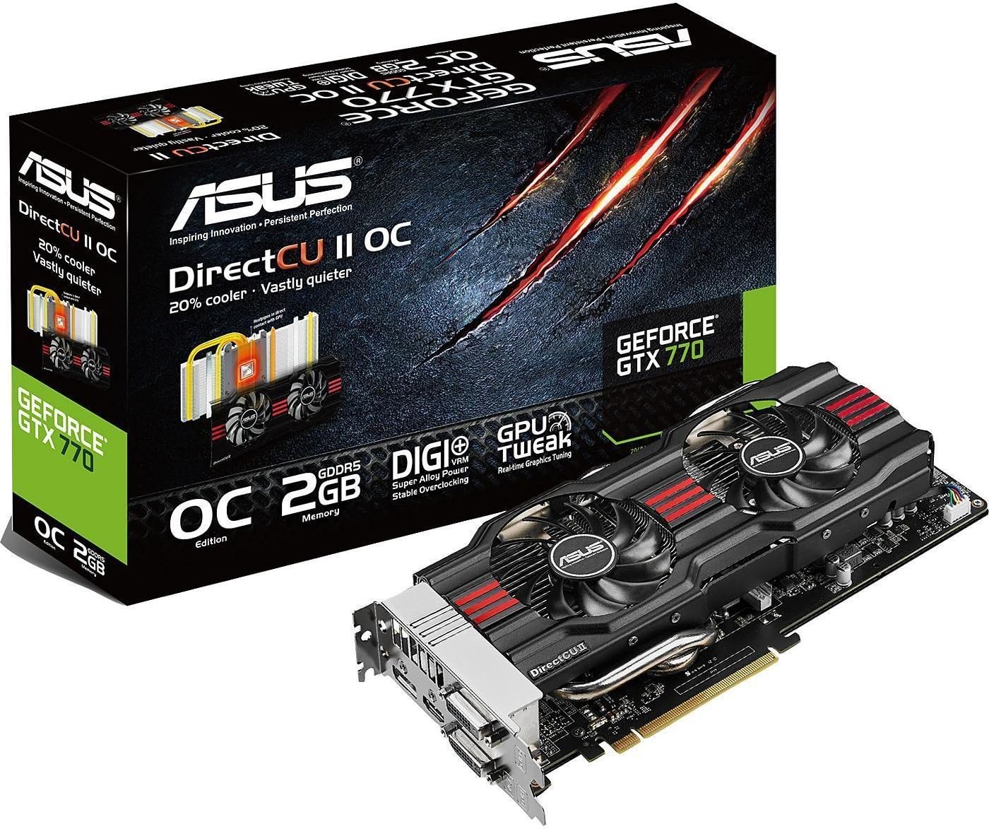 ASUS GTX770-DC2OC-2GD5 GeForce GTX770 2GB GDDR5 256-bit, DVI-IDVI-D HDMIDP PCI-Express 3.0 SLI ready Graphic Card OC-selected 1110MHz core