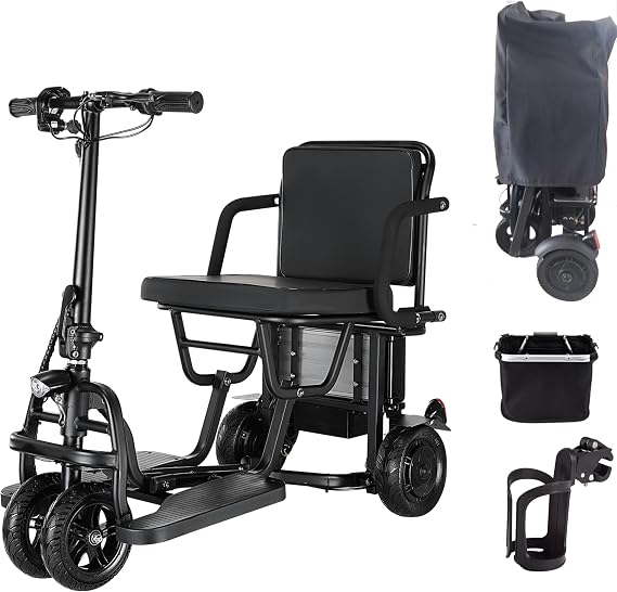 Mobility Scooters for Adults - Folding No Disassembly Required, Power Mobility Scooters, Portable Travel Scooter, 20 Miles Long Range - Airlines Approved(Come with Basket & Cup Holder & Cover)