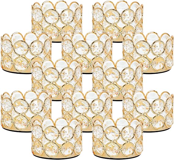Pack of 12 Gold Crystal Tea Light Candle Holders for Wedding