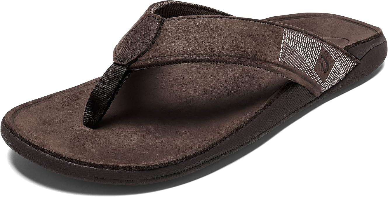 OluKai Tuahine Men's Waterproof Leather Sandals, Versatile Beach Flip Flops, Arch Support & Comfort Fit, Lightweight & Durable, Enhanced Grip & Traction