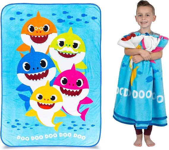 Franco Kids Bedding Super Soft Plush Micro Raschel Blanket, 62 in x 90 in, Baby Shark