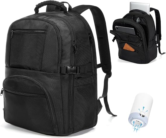 Vacuum Backpack Travel Bag with Pump,Laptop Backpack for Men, Water Resistant Business Work Bag School Large Capacity Travel Backpack, 17.3 Inch Computer Rucksack Black