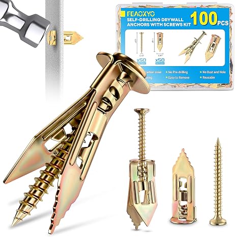 100 PCS Self Drilling Drywall Anchors with Screws Kit, Zinc Plated