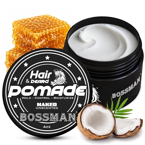 Bossman Hair & Beard Pomade, 2-in-1, Non-Greasy (Naked - Unscented)