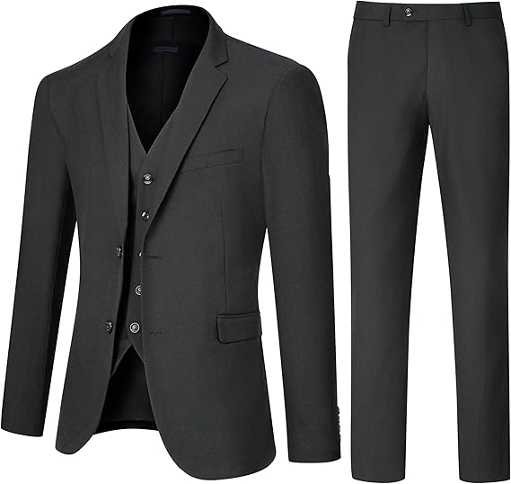 Men's Slim Fit 3 Piece Suit Set, Two Button Solid Blazer Jacket with Multi-Functional Pockets for Business/Party