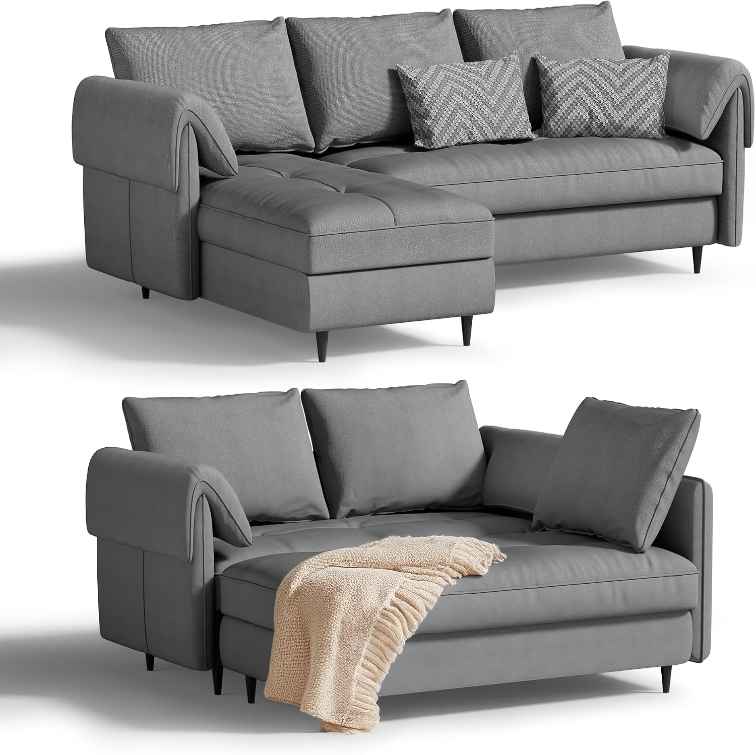 Small Sectional Couch with Storage - Convertible 3-Seater L-Shaped Sofa with Reversible Chaise for Living Room, Apartment, Small Spaces, Grey