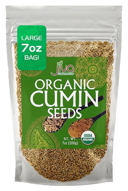 Jiva USDA Organic Cumin Seeds Whole 7oz - Packaged in Resealable Bag