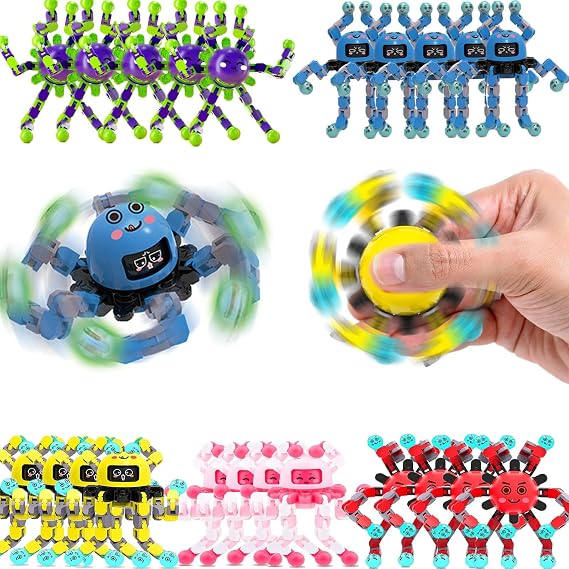 10 Pcs Transformable Fidget Spinner Toys for Kids, Stress Relief Sensory Toys for Autism ADHD, Birthday Party Favors, Easter Basket Essentials, Classroom Prizes, Stocking Stuffers for Boys Girls