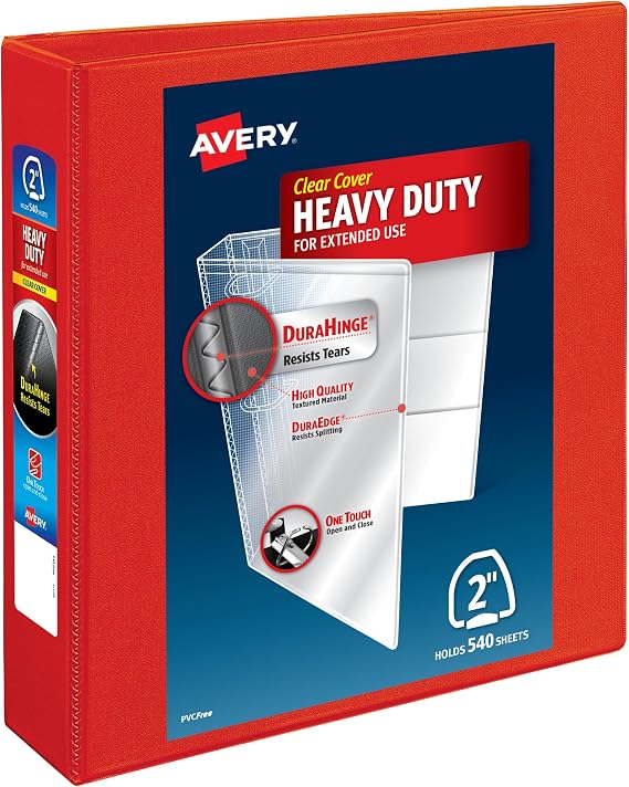 Avery Heavy-Duty 3 Ring Binder, 2" EZD Rings, 1 Red Binder