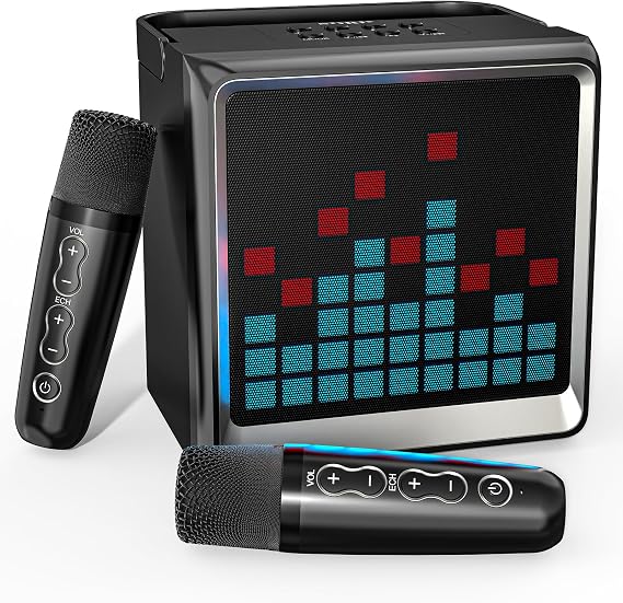 Karaoke Machine for Kids and Adults,Portable Bluetooth Speaker with 2 Wireless Microphone and LED Party Lights PA System Toy for Girls Boys,and Adults, Christmas Birthday Gift Family