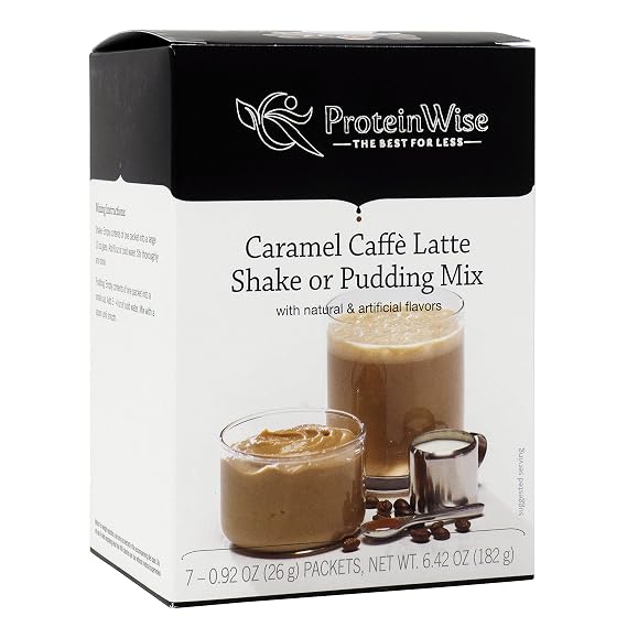 ProteinWise Caramel Caffe Latte Protein Shake and Pudding Mix, 15g Protein, 100 Calories, 5 Net Carbs, 7 Servings per Box