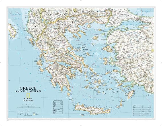 National Geographic: Greece Classic Wall Map - 30.25 x 23.5 inches - Rolled Canvas