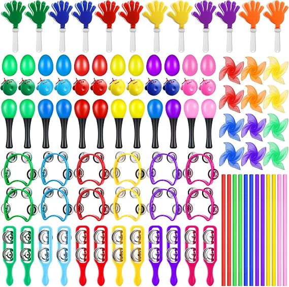 96 Pcs Musical Instruments Set, Shakers Maracas Bells Rhythm Sticks