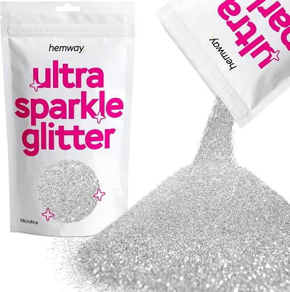 Hemway Premium Ultra Sparkle Glitter Multi Purpose Metallic Flake for Arts Crafts Nails Cosmetics Resin Festival Face Hair - Silver - Microfine (1/256" 0.004" 0.1mm) 100g / 3.5oz