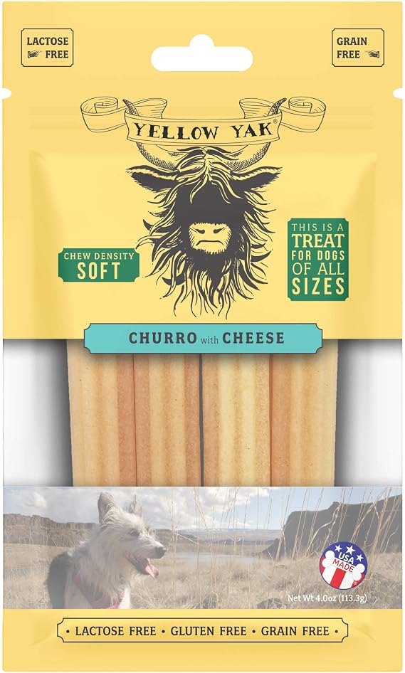 Yellow Yak Churro Chew | USA Made | Lactose - Soy - Grain - Gluten Free | for All Dogs | 4 Churro Chews | Real Cheese Flavor