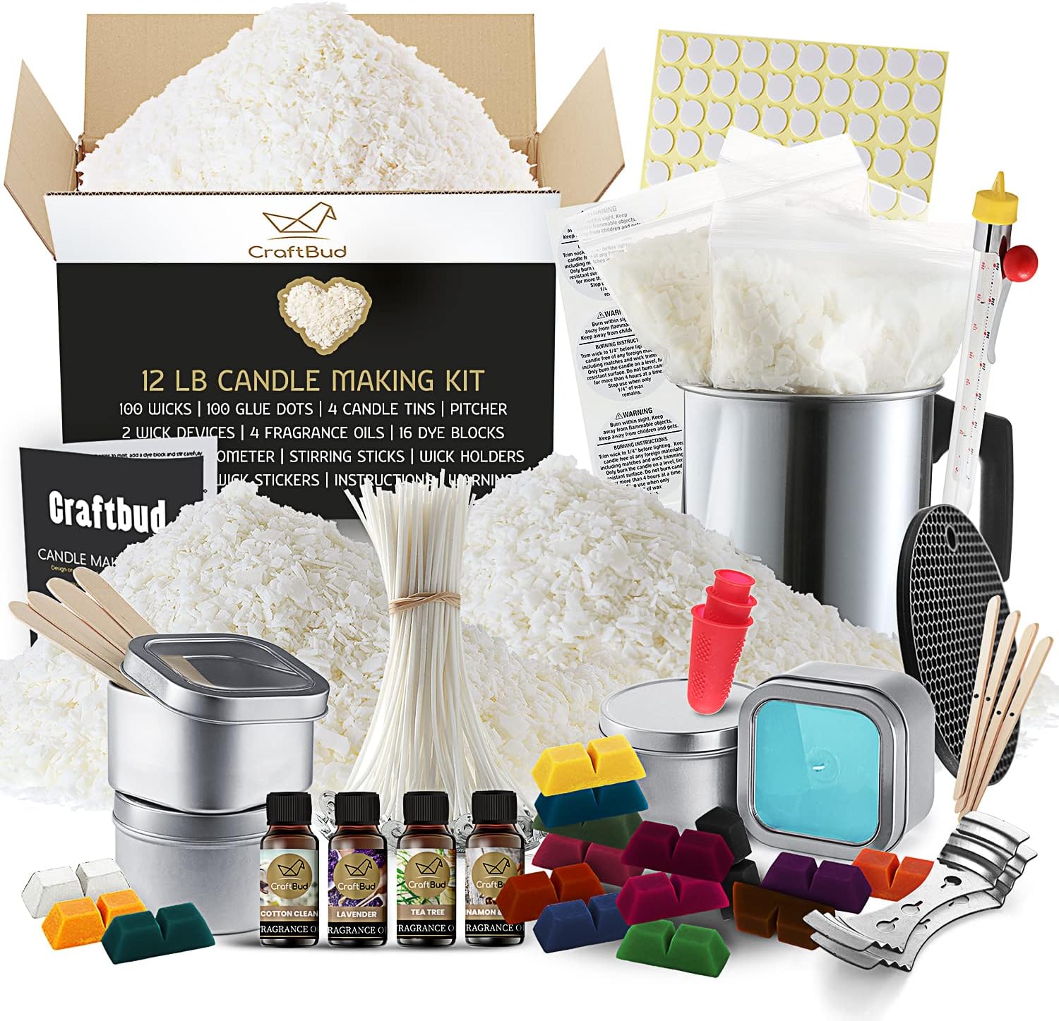 CraftBud Candle Making Kit for Adults and Kids with 10 LBs Soy Candle Wax Flakes - Full DIY Candle Making Kit with All Candle Making Supplies - Candle Kit with Soy Wax Flakes for Candle Making