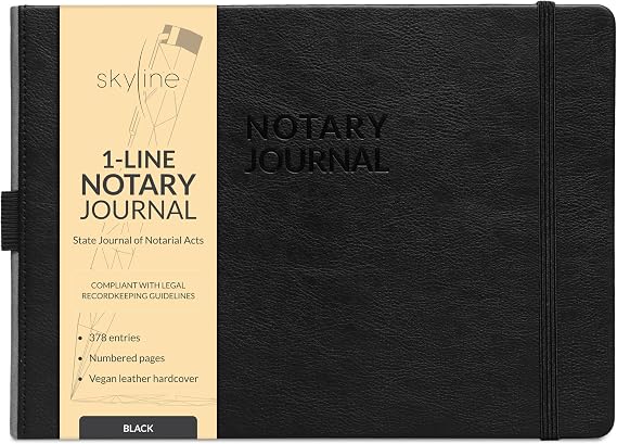 Skyline 1-Line Notary Journal, Public Record Log Book, 10x7, Black