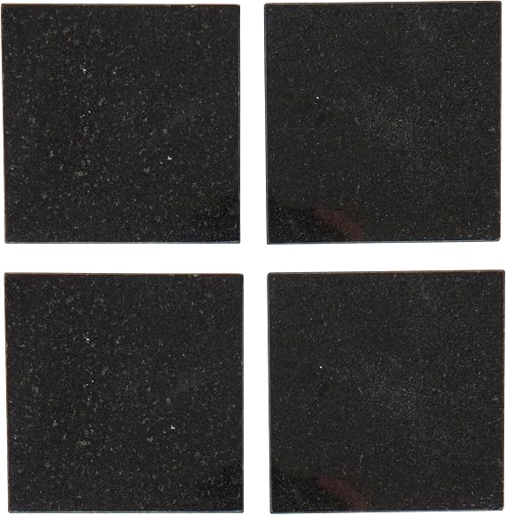 Creative Tops Coasters Set of 4, Pure Granite Coasters for Drinks and Dinking with Cork Back Mats, Set of 4, 10cm (4''), Black