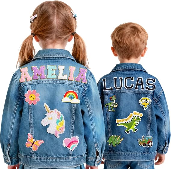 OELTTG Personalized Kids Denim Jacket with Names, Custom Girls Jean Jackets Clothes, Back to School Outfits, Easter Gifts for Kids Toddlers, 1-14 Year Old Girl Boy Christmas Birthday Gift