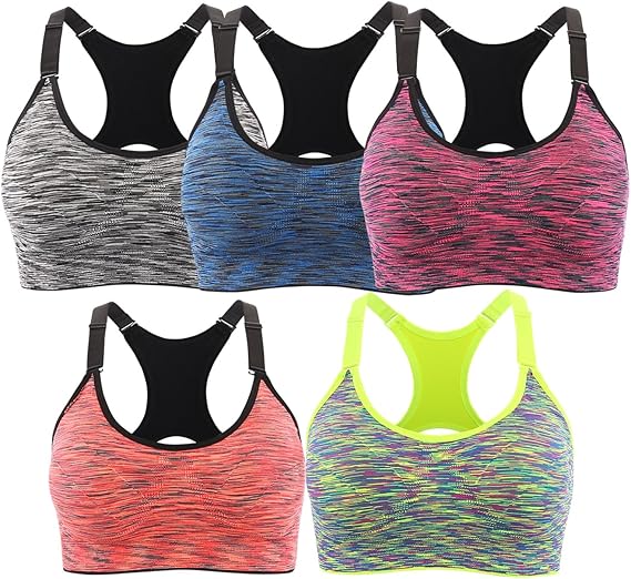 EMY Sports Bra 1 2 3 5 Pack for Women Space Dye Racerback Removable Pads for Yoga Running Fitness Workout