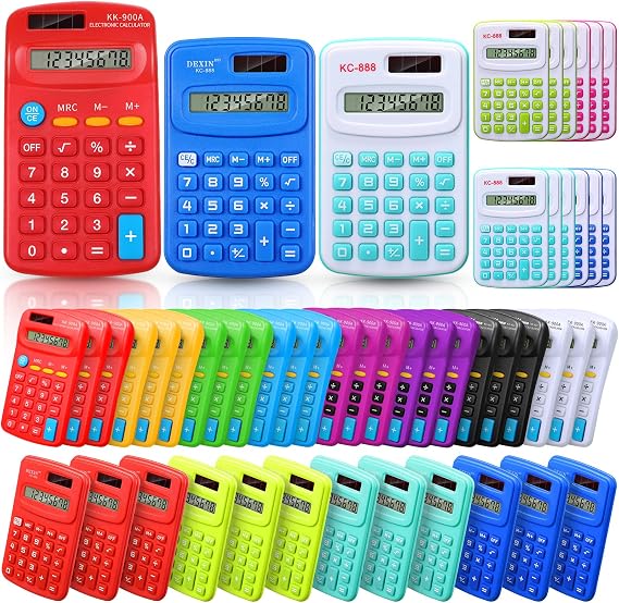 Yunsailing 48 Pcs Pocket Calculator Bulk Small 4 Function Battery Powered Calculator 8 Digit Display Pocket Size for Students Kids School Home Office, 3 Styles(Multicolor)