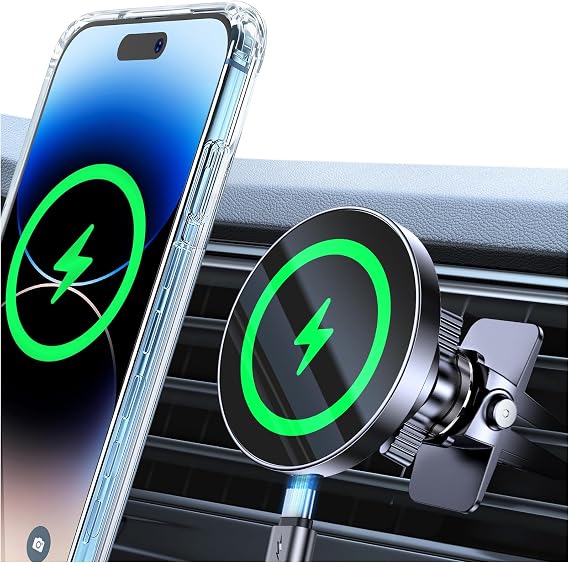 Coolpow for MagSafe Car Mount Charger15W Top ChargerMagnetic Wireless Car Charger for iPhone Magsafe Car ChargingStrong MagnetsMagnetic Phone Holder Mount Charger for iPhone 17 Pro Max 16 15 14 13