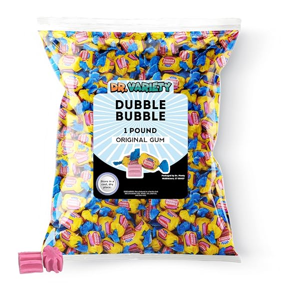 Dubble Bubble Gum Original Flavor, 1LB - Bulk Pink Individually Wrapped Double BubbleGum - By Dr. Variety