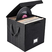 12 inch Vinyl Record Storage Box, Collapsible Crate & LP Album Storage, Stackable & Collapsible Organizer Crate Cube Bins with Lid