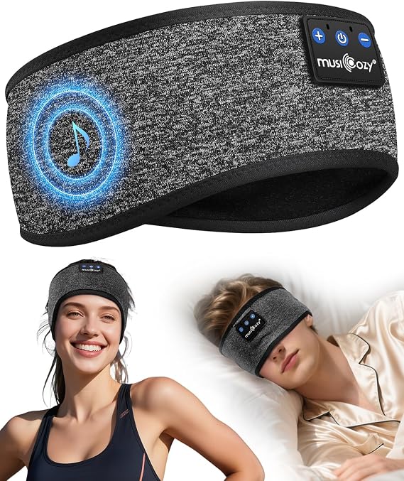 MUSICOZY Sleep Headphones Headband for Side Sleepers Bluetooth 5.4 | Comfortable Headband Headphones With Ultra-Thin Speakers. Perfect For Light/Hot Sleepers, Sport, Travel, Nap & Relaxation