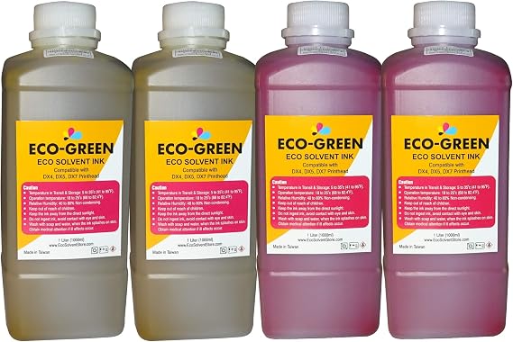 Eco Solvent Ink for Wide Format Commercial Sign Printers Using DX4 DX5 DX7 DX9 DX10 DX 11 XP600 TX800 Printhead, Mimaki, Roland, Mutoh (2Y + 2M), Will NOT Work with Desktop Printers.