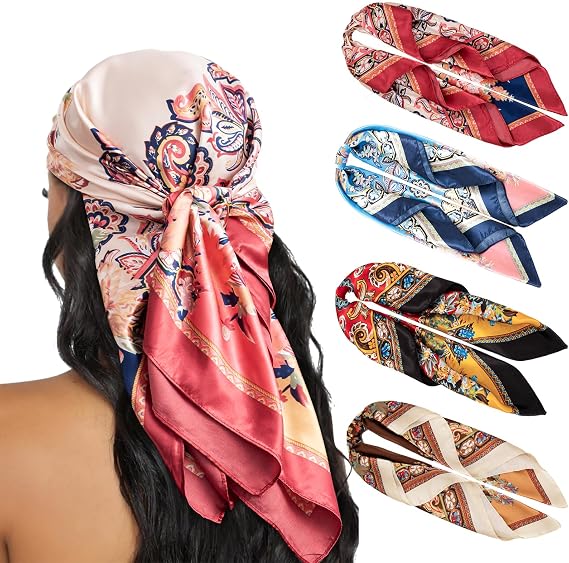 HBselect 4PCS Head Scarf for Women 35 Silk Feel Hair Scarf
