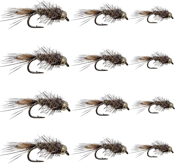Feeder Creek Fly Fishing Flies | Bead Head Hare's Ear Nymph Flies | 12pc Flies for Fly Fishing | 3 Size (12,14,16) Fly Fishing Assortment | Trout Flies and Bass Flies